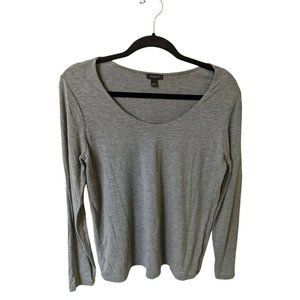 Ann Taylor Factory Womens T-Shirt Gray Heathered Long Sleeve Scoop Neck Tee L